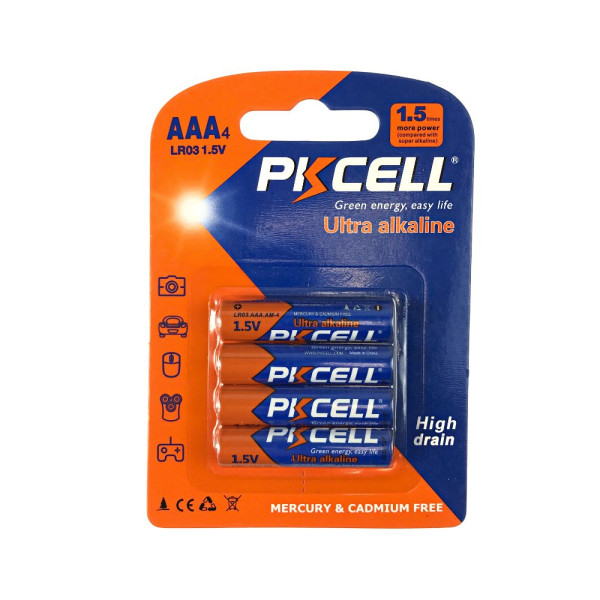 Комплект з 20 батарейок PKCELL Ultra Alkaline AAA LR03 1.5V по 4шт./блістер