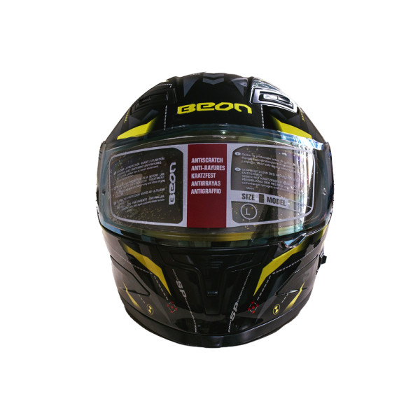 Мотошолом інтеграл Beon TECH SHINY BLACK/YELLOW (глянець чорний/жовтий) розмір L