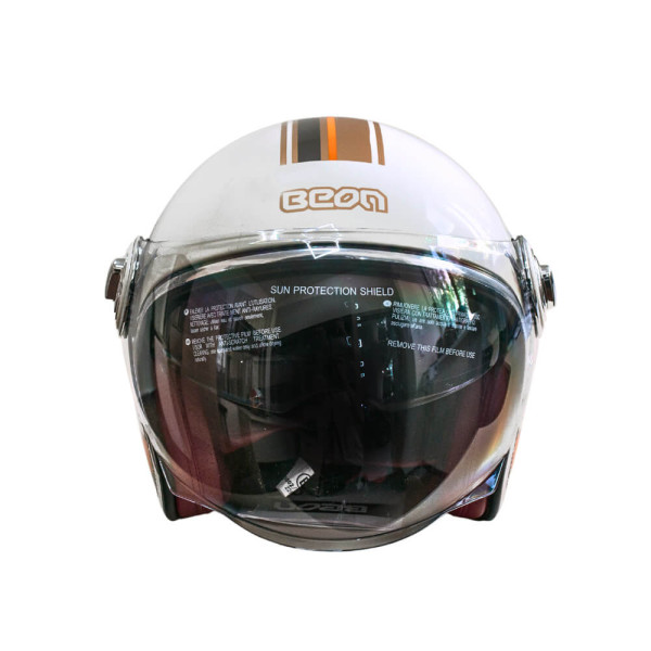 Мотошолом відкритий Beon B-108A ABS 203 SHINY CREAM/ORANGE (глянець кремовий/помаранчевий), розмір L