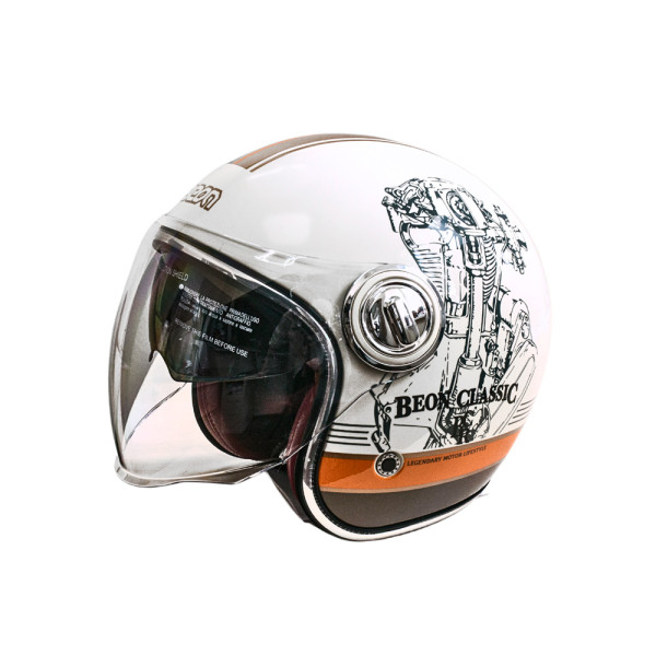 Мотошолом відкритий Beon B-108A ABS 203 SHINY CREAM/ORANGE (глянець кремовий/помаранчевий), розмір L