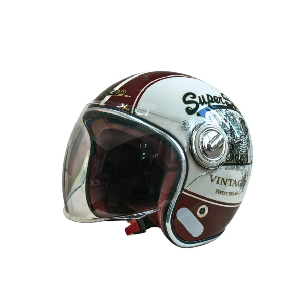 Мотошолом відкритий Beon B-108A ABS SUPER SPORT SHINY CREAM/RED (глянець кремовий/червоний), розмір L