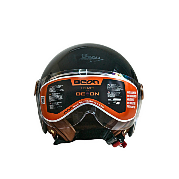 Мотошолом відкритий Beon B-120 27 SHINY BLACK (глянець чорний), розмір L