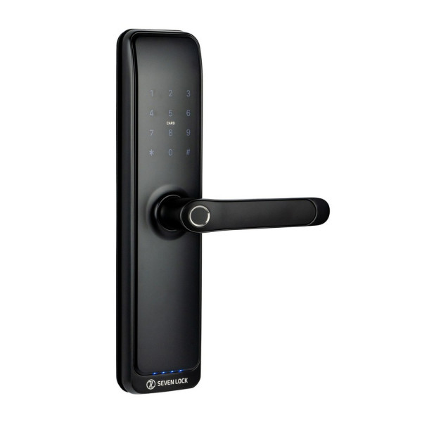 Розумний дверний біометричний замок SEVEN LOCK SL-7767BF black (врізна частина 6068 Auto)