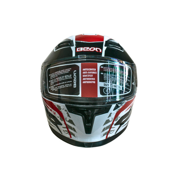 Мотошолом інтеграл Beon B-503 SINGLE VISOR ANGLE TEAR SHINY WHITE/RED (глянець білий/червоний), розмір XL