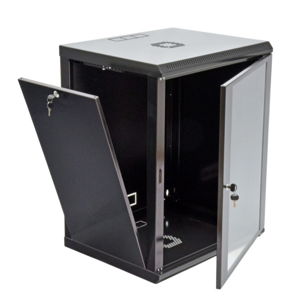 Шафа серверна SteelNet 15U 600 x 500 для мережевого обладнання (скло, чорний)