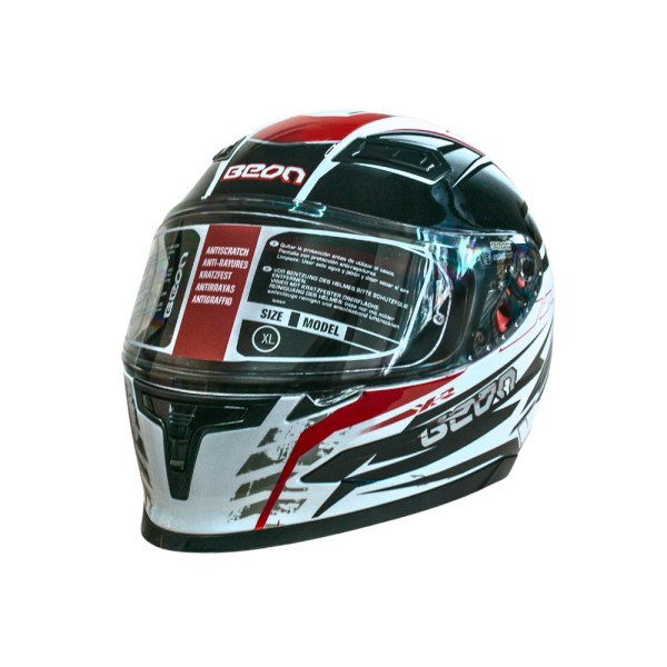 Мотошолом інтеграл Beon B-503 SINGLE VISOR ANGLE TEAR SHINY WHITE/RED (глянець білий/червоний), розмір XL
