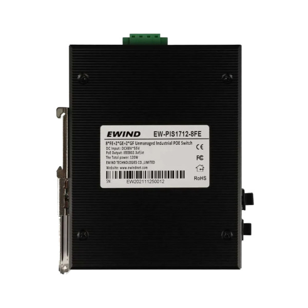 Промисловий 12-портовий PoE-комутатор Ewind EW-PIS1712-8FE з 8 портами PoE та 2 портами SFP