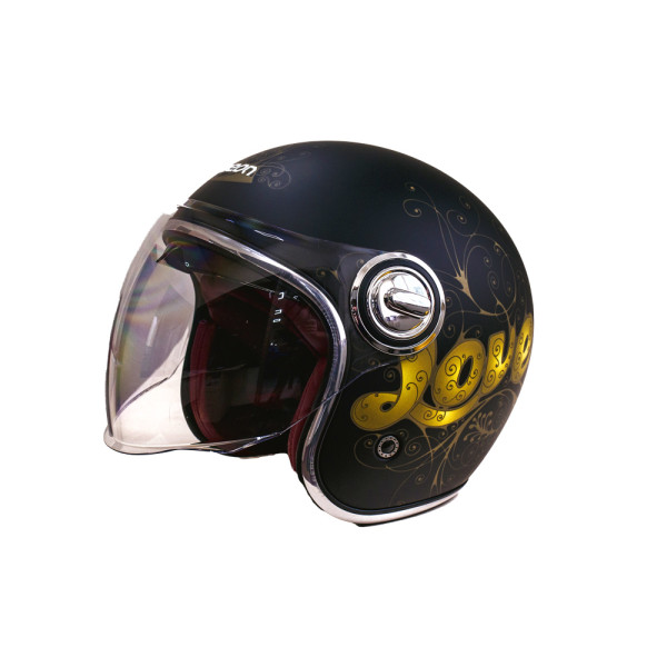 Мотошолом відкритий Beon B-108A ABS LOVE SHINY BLACK/GOLD (глянець чорний/золотий), розмір XXL