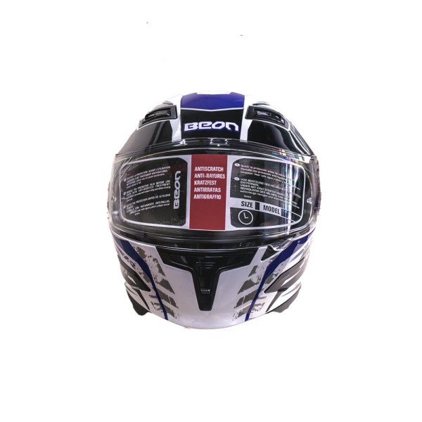 Мотошолом інтеграл Beon B-503 SINGLE VISOR ANGLE TEAR SHINY WHITE/BLUE (глянець білий/синій), розмір L
