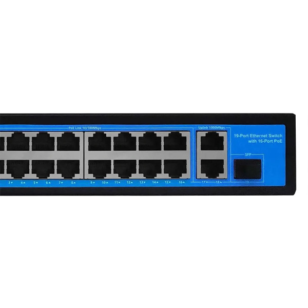 Некерований 19-портовий PoE-комутатор +2*GE+1*GF Ewind EW-S1919CF-AP з 16 портами PoE