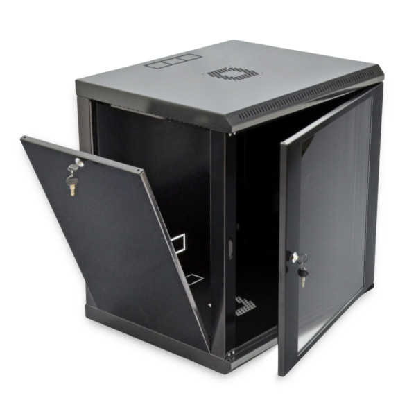 Шафа серверна SteelNet 12U 600 x 450 для мережевого обладнання (скло, чорний)
