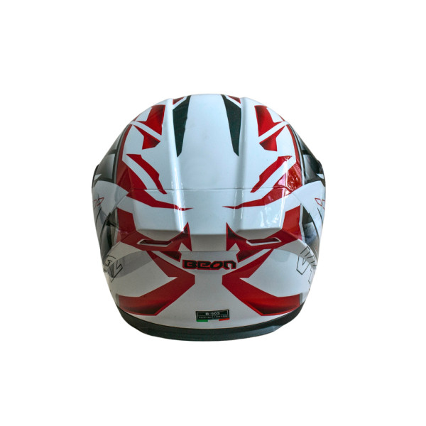 Мотошолом інтеграл Beon B-503 SINGLE VISOR ANGLE TEAR SHINY WHITE/RED (глянець білий/червоний), розмір XL