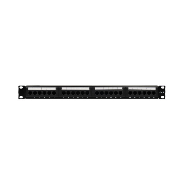 Патч-панель 24 порти NVC-PN-01/24 CAT5/CAT6 19" 1U неекранована, з заднім організатором кабелю