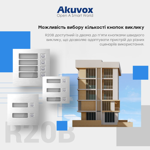 IP-відеопанель на 5 абонентів 2Mp Akuvox R20B SIP зі зчитувачем EM-Marine / Mifare / NFC