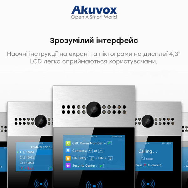 IP-відеопанель багатоабонентська 2Mp Akuvox R28A з екраном 4.3" та зчитувачем EM-Marine / Mifare / NFC