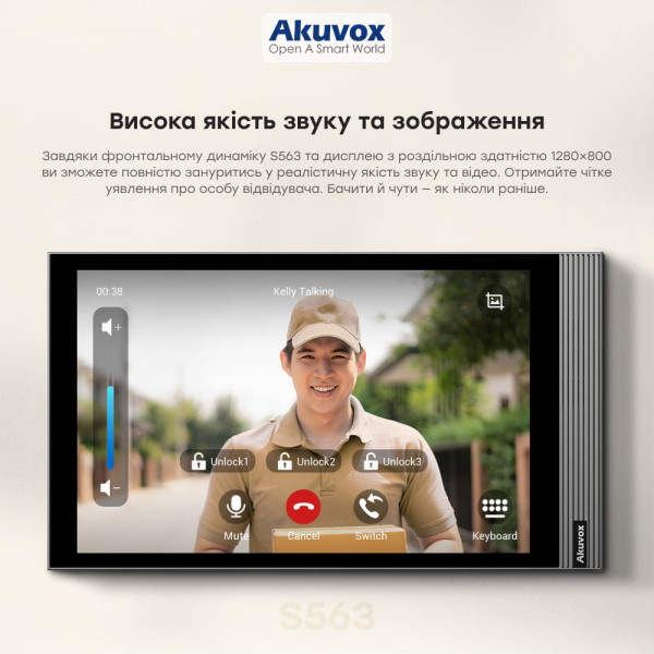 Відеодомофон 8” WiFi Akuvox S563W Black SIP Android з Bluetooth