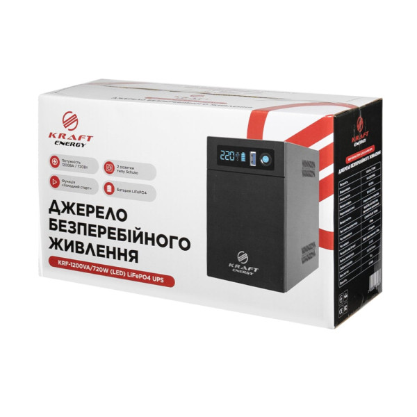 Джерело безперебійного живлення Kraft KRF-1200VA/720W(LED)LiFePO4 UPS