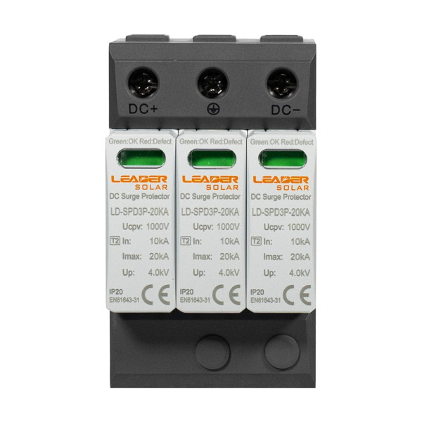 Обмежувач напруги DC 1000V Leader LD-SPD3P-20KA-1000V під DIN-рейку