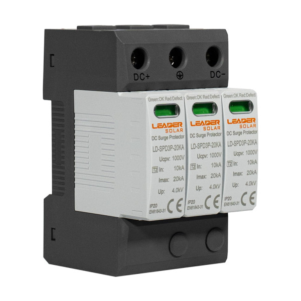 Обмежувач напруги DC 1000V Leader LD-SPD3P-20KA-1000V під DIN-рейку
