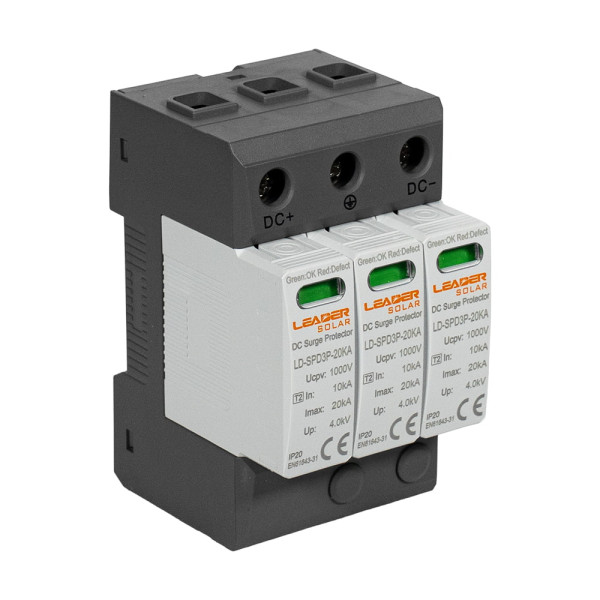 Обмежувач напруги DC 1000V Leader LD-SPD3P-20KA-1000V під DIN-рейку