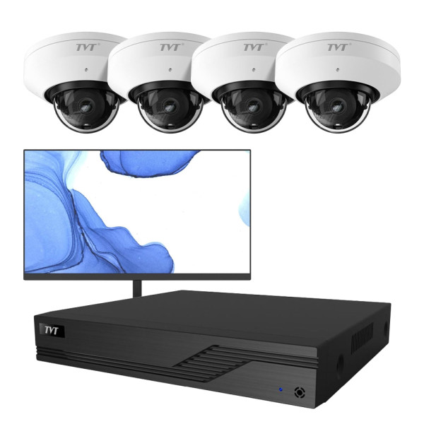 Комплект IP-відеонагляду на 4 камери з монітором TVT IP-Video Kit 4x5Mp (D) WiFi Monitor: 4 купольні 5Mp WiFi відеокамери + 4-канальний 8Mp відеореєстратор + FullHD монітор