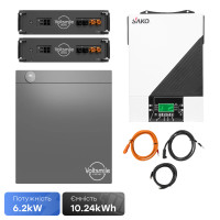 Комплект резервного живлення 6.2kW 10.24kWh: автономний інвертор Sako SUNON IV 6.2KW/48V і 2 акумуляторні батареї 51.2В Voltsmile V10 Classic