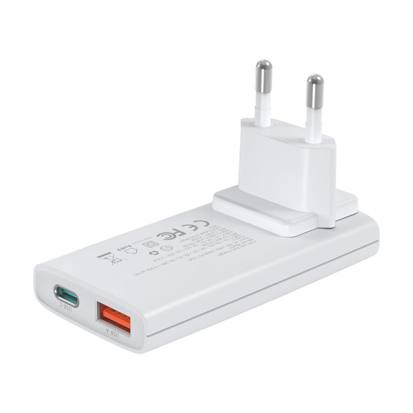 Мережевий зарядний пристрій Choetech PD6011 Ultra thin PD67W GAN A+C White