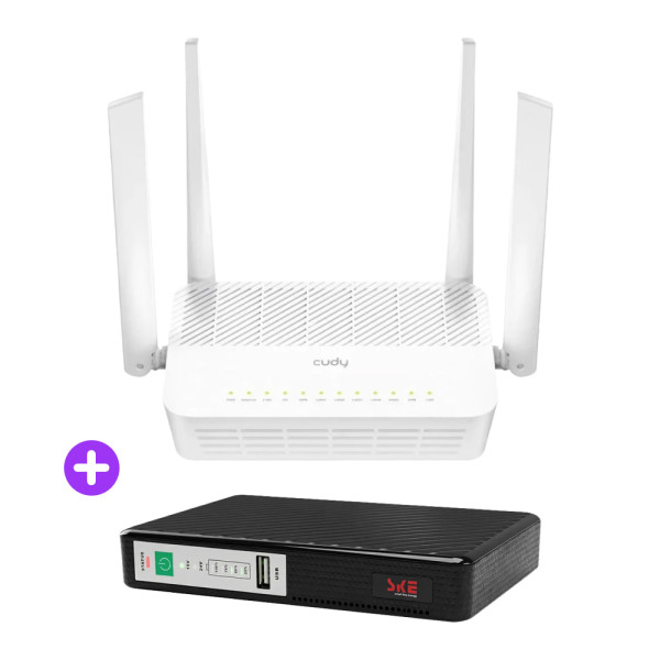 Комплект безперебійного зв’язку: WiFi 6 Mesh-маршрутизатор Cudy WR3000H + Mini UPS SKE POE-432N 8800mAh 5V/9V/12V/15V/24V/PoE, Li-ion 4*2.2Ah