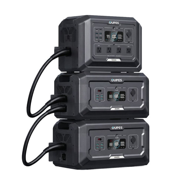 Комплект резервного живлення OUPES 5120Wh 2000W: зарядна станція OUPES Mega 1 S1 2000W 1024Wh LiFePO4 та 2 додаткові батареї OUPES S2-BAT 2048Wh LiFePO4