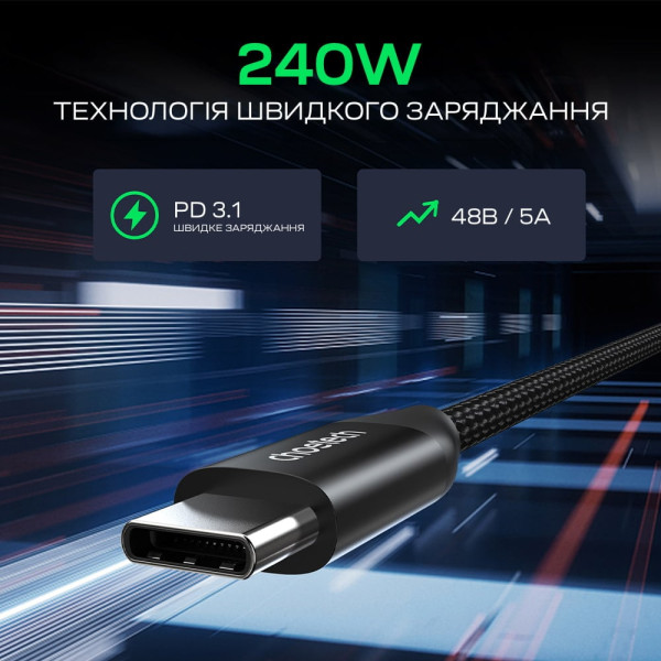 Кабель Choetech ХСС-1060 Black USB-C to USB-C PD3.1 240W 1m+2m, набір з 2 шт.