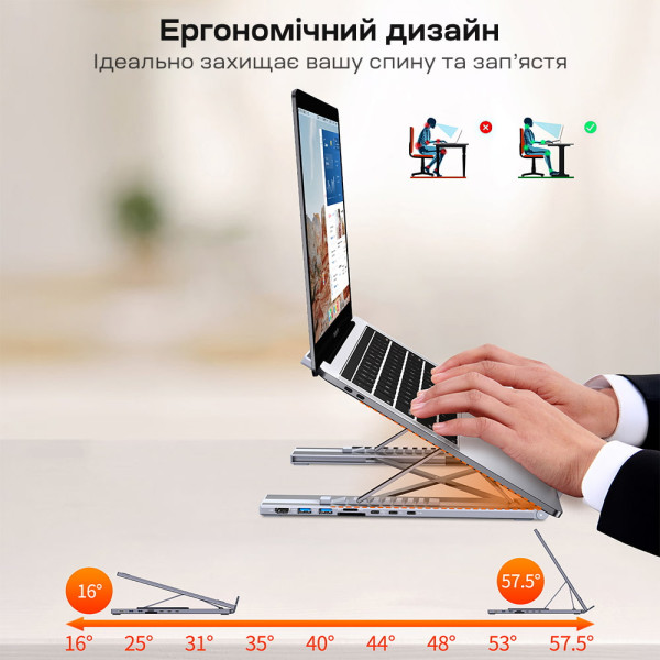 USB-C хаб-підставка 7-в-1 Choetech M57 HDMI 4K@30Hz, 2 USB 3.0, USB-C Data, USB-C PD 100W, SD-card, TF-card