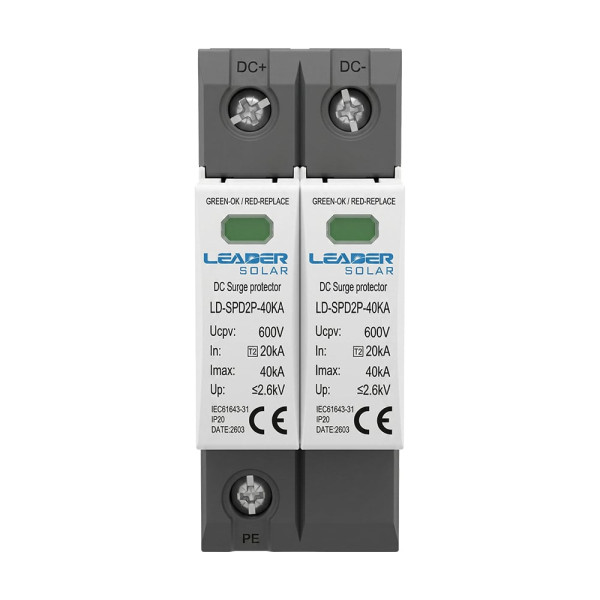 Обмежувач напруги Leader LD-SPD2P-40KA-600V DC під DIN-рейку
