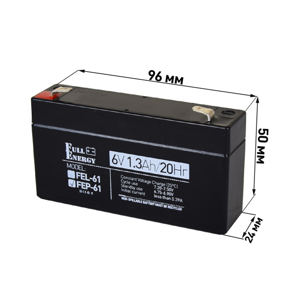 Акумулятор 6В 1.3 Аг для ДБЖ Full Energy FEP-61