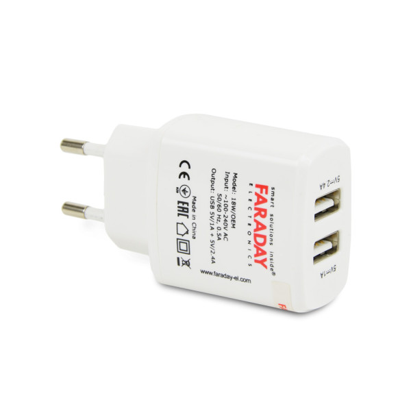 Блок живлення Faraday Electronics 18W/OEM з 2 USB виходами 5V/1A+2.4A