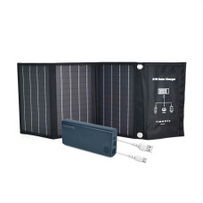 Комплект: портативна сонячна панель 21W Solar Charge, повербанк FEB-292B 20 Вт + 22.5 Вт, кабель синхронізації RC-068W