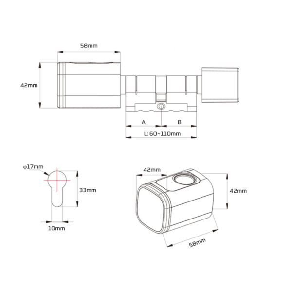 Умный дверной биометрический замок (цилиндр) SEVEN LOCK SL-7773BF silver