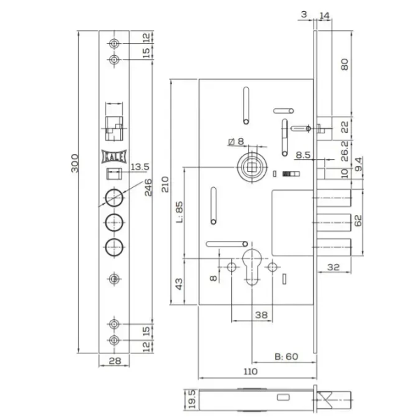 Умный дверной биометрический замок SEVEN LOCK SL-7767BFW black (врезная часть 252RAV)