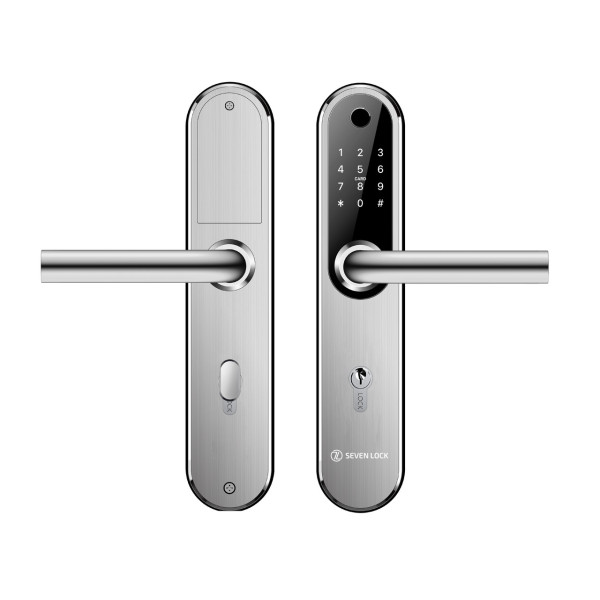 Умный дверной биометрический замок SEVEN LOCK SL-7768BF (85мм) silver (без врезной части)