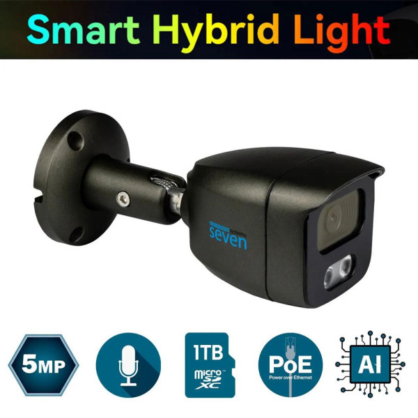 IP-видеокамера 5 Мп SEVEN IP-7225PA-DL black 2,8 мм с умной двойной подсветкой